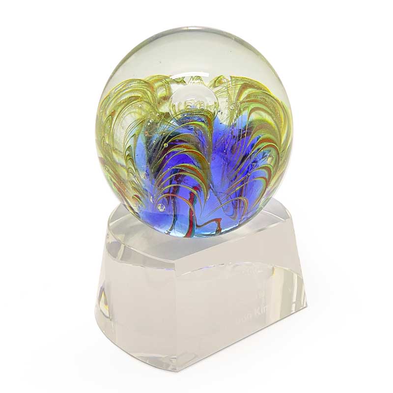 Golden Blue Colour Glass Trophy