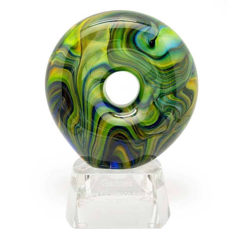 Bohemian Green Colour Glass Trophy